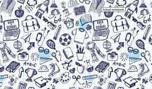 Seamless Back to School vector set on a white checkered background