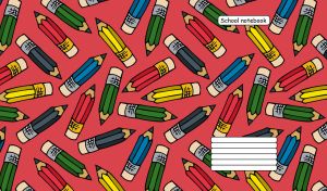 Seamless pattern of colorful pencils on a red background