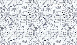 Seamless school vector set on a white grid background