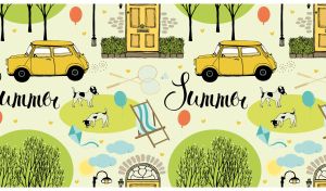 Seasonal Towns | Seamless Car and Tree Patterns on Pastel Hues