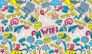 Internet concept backdrop with seamless pattern on a pastel pink backdrop