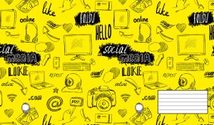 Social media concept backdrop with seamless pattern on a yellow backdrop
