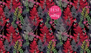 Floral and herbal colorful pattern on a black backdrop