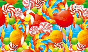 Seamless pattern with multicolor candy canes, drops, and lollypops