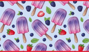 Seamless pattern of ice cream and berries on a pastel navy backdrop