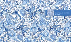 Ethnic seamless floral paisley pattern in blue tones on white