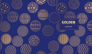 Golden Japanese circle patterns on a navy backdrop