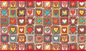 Doodle Heart tile style background in bright colors on a white backdrop