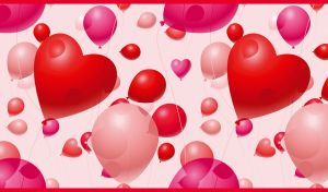Hearts and Balloons style background in red and pink colors on pastel pink