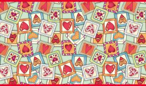 Doodle Heart tile style background in bright frames on a pastel green backdrop