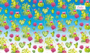 Seamless cactus pattern on a light blue backdrop