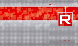 Techno backdrop with a red panel and a square on a perforated grey texture