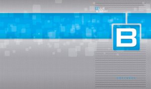 Techno backdrop with a blue panel and a square on a perforated grey texture