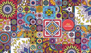 Floral mosaic mandala design in vibrant colors