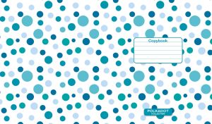 Seamless polka dot pattern with teal and blue dots on white