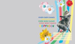 Funny cat sitting on a black chair with colored lines behind and flowers around