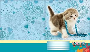Scottish lop eared kitten on a pastel blue background of heart patterns