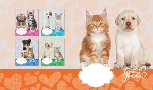 Labrador and Maine Coon together forever on beige heart patterns