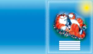 Fluffy ginger cat lays on a flower meadow, holding a mouse in paws on a sunny day