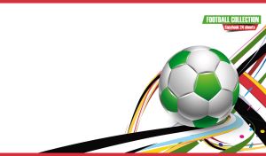 Green and white soccer ball on a white backdrop with abstract brush strokes