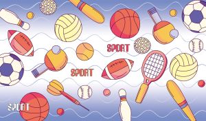 Sports equipment flat design on a pastel navy background