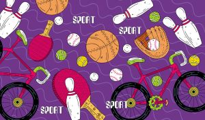 Sports equipment flat design on a purple background