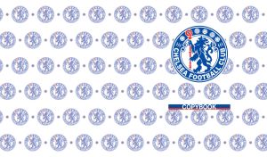 Chelsea F.C. logo on a white backdrop with seamless logo pattern