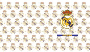 Real Madrid CF logo on a white backdrop with seamless logo pattern