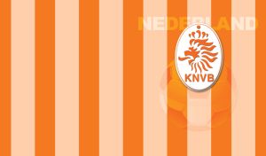 KNVB, Royal Dutch Football Association logo on orange and tan stripes