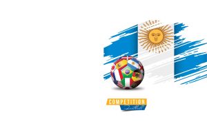 International flags on a football against the flag of Argentina on white