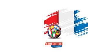 International flags on a football against the flag of France on white