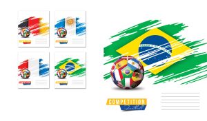 International flags on a football against the flag of Brazil on white
