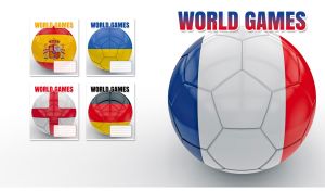 A soccer ball in the colors of the French flag on pastel white