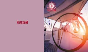 Elegant yacht steering wheel on a sunset over the sea on soft lilac