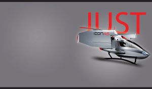 An isolated grey ICON A5 light sport aircraft on a grey background
