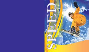 Jumping snowboarding man in yellow equipment and yellow decor