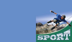 Sportsman on roller skate with rocky hill