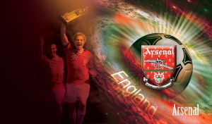 Radiant football with Arsenal F.C. logo is the center of green and red galaxy