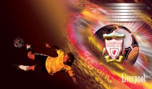Radiant football with Liverpool F.C. logo is the center of yellow-red galaxy