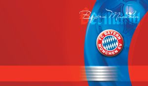 Bayren Munchen Football club blue and red logo on blue and red curves