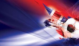 Soccer abstraction of UK football club in vibrant blue, red, and white colors