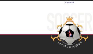 Football with the UK flag framed by a golden coat of arms on black and white