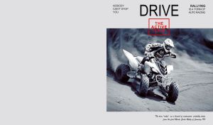 Quad bike driver on the cover of a vintage sports magazine on pastel gray