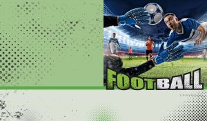 Goalkeeper catching a soccer header against a pastel green grunge backdrop