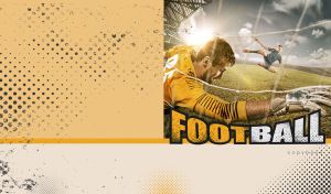 Flying kick and the goalkeeper against a pastel ocher-yellow grunge backdrop