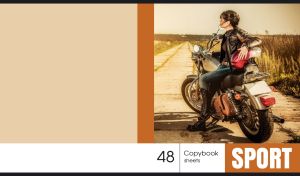 A colored sepia scene of a female biker on a concrete road on a tan background
