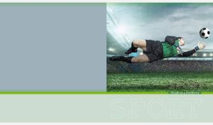 Goalkeeper diving for the ball in the rain on a pastel green-grey backdrop