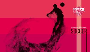 A silhouette of a soccer player executing a chest trap on red-pink
