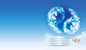 Yin and Yang symbol made of white clouds against the light blue sky