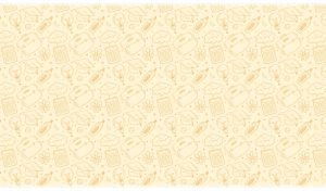 School supplies doodle icons seamless pattern on pastel yellow-beige backdrop